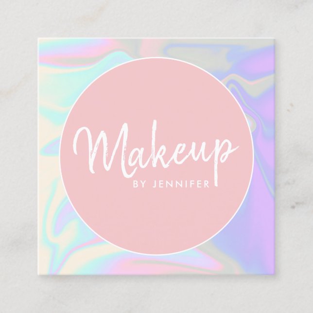Tarjeta De Visita Cuadrada Elegante y elegante maquillaje holográfico (Anverso)