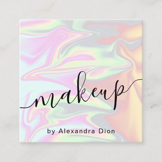 Tarjeta De Visita Cuadrada Elegante y elegante maquillaje holográfico de chic (Anverso)