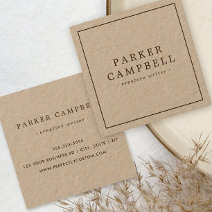 Tarjeta De Visita Cuadrada Elegante y elegante papel de Kraft marrón minimali