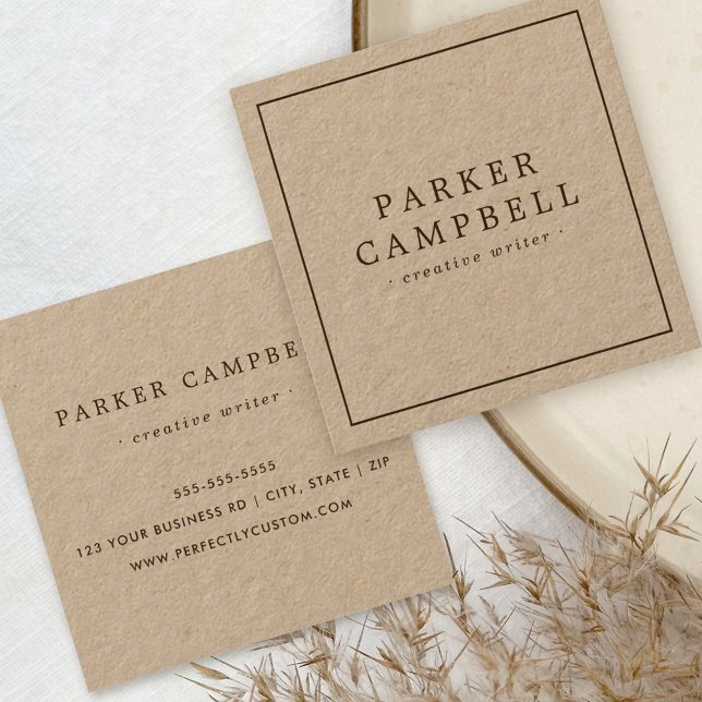 Tarjeta De Visita Cuadrada Elegante y elegante papel de Kraft marrón minimali (Subido por el creador)