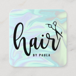 Tarjeta De Visita Cuadrada Elegante y elegante peluquería holográfica