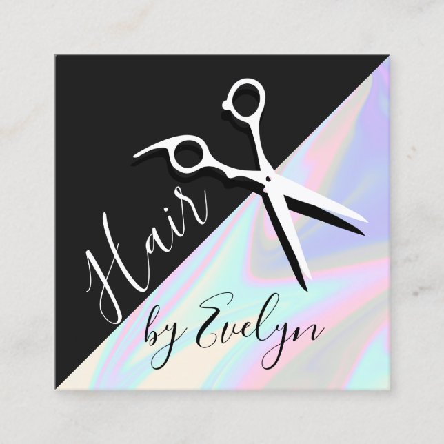 Tarjeta De Visita Cuadrada Elegante y elegante peluquería holográfica (Anverso)