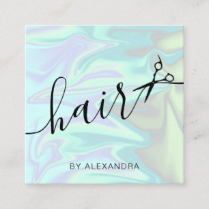 Tarjeta De Visita Cuadrada Elegante y elegante peluquero holográfico