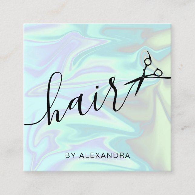 Tarjeta De Visita Cuadrada Elegante y elegante peluquero holográfico (Anverso)