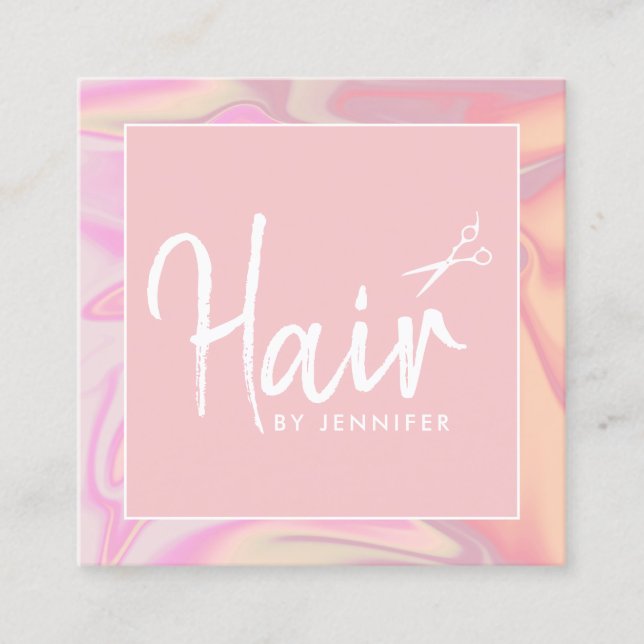 Tarjeta De Visita Cuadrada Elegante y elegante peluquero holográfico (Anverso)