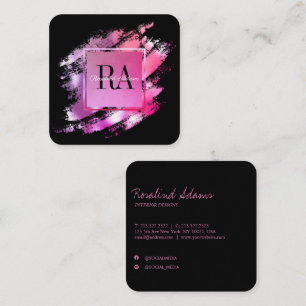 Tarjeta De Visita Cuadrada Elegante y elegante pincel Ombre Glam Monograma