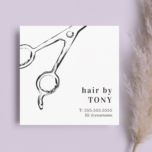 Tarjeta De Visita Cuadrada Elegante y moderno estilo de cabello blanco negro (Subido por el creador)