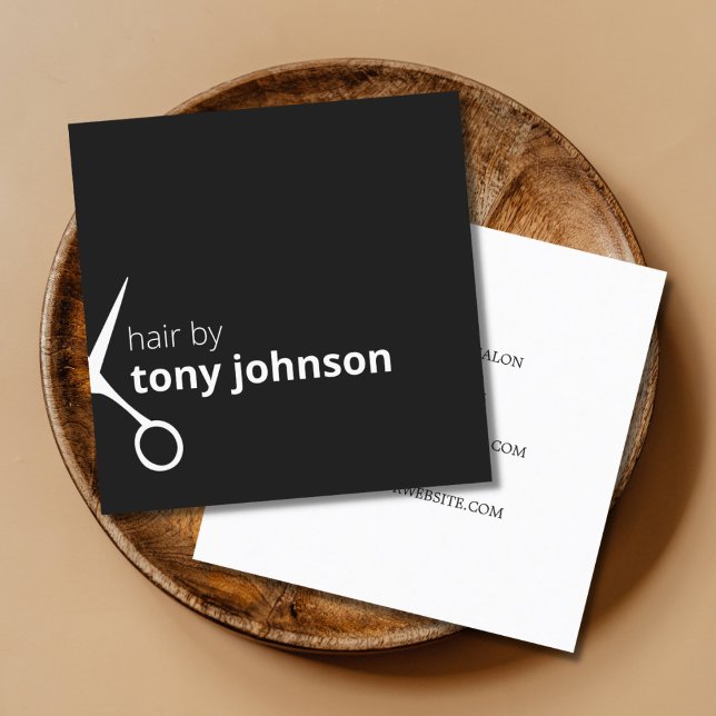 Tarjeta De Visita Cuadrada Elegante y moderno estilo de cabello blanco negro (Subido por el creador)