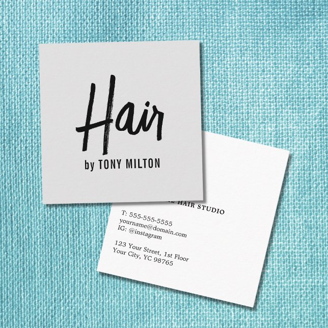 Tarjeta De Visita Cuadrada Elegante y moderno estilo de pelo negro gris (Subido por el creador)