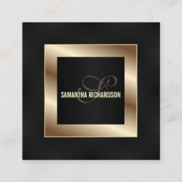 Tarjeta De Visita Cuadrada Elegante Y Moderno Guión Negro Y Faux Gold