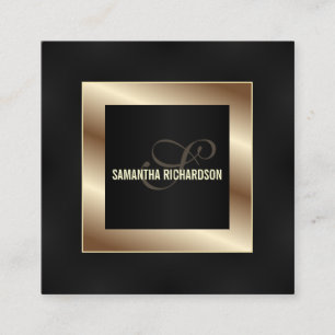 Tarjeta De Visita Cuadrada Elegante Y Moderno Guión Negro Y Faux Gold