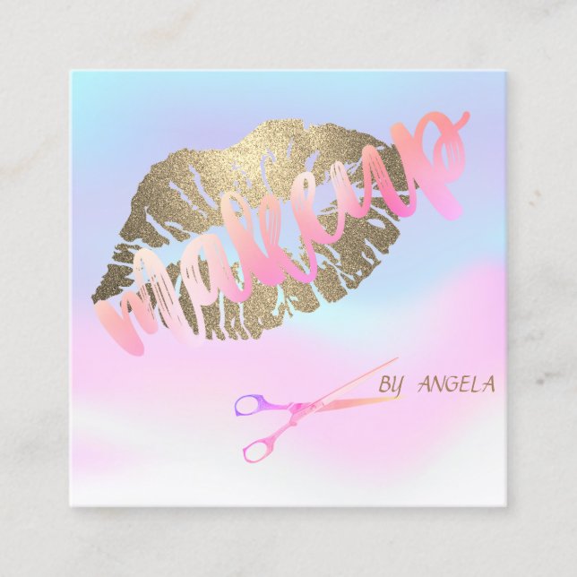 Tarjeta De Visita Cuadrada Elegante y moderno labios Purpurinoso holográficos (Anverso)