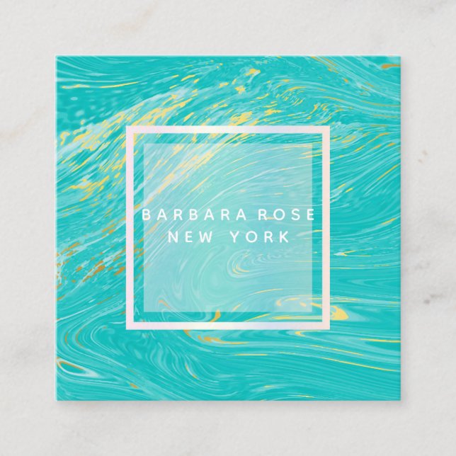 Tarjeta De Visita Cuadrada Elegante y moderno lujoso Blue Gold Marble (Anverso)