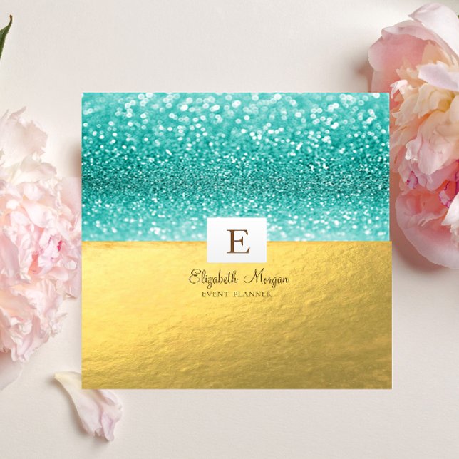 Tarjeta De Visita Cuadrada Elegante y moderno Monograma Purpurina Bokeh (Subido por el creador)