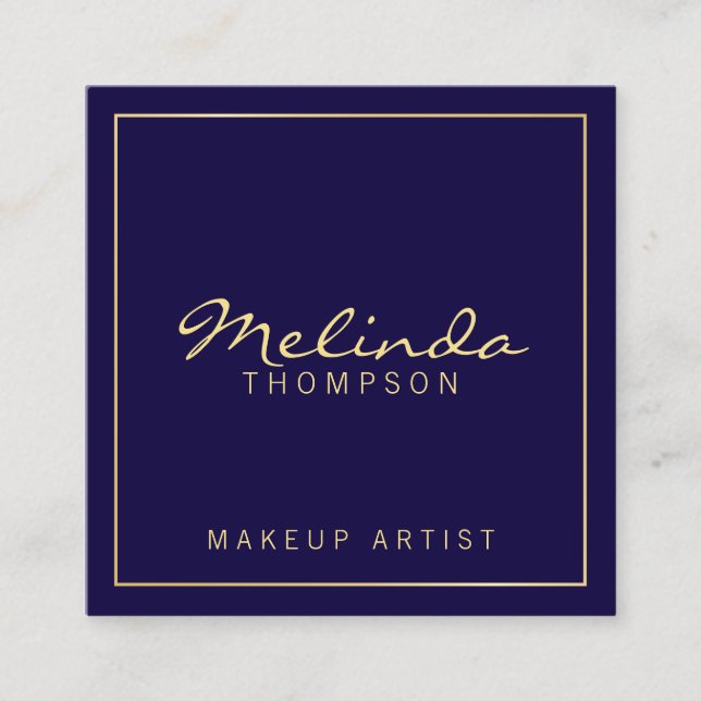 Tarjeta De Visita Cuadrada Elegante y profesional Marina moderna azul y oro (Anverso)