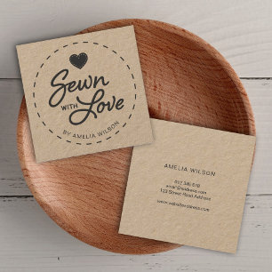 Tarjeta De Visita Cuadrada Elegante y rústico Sewn con Love Kraft