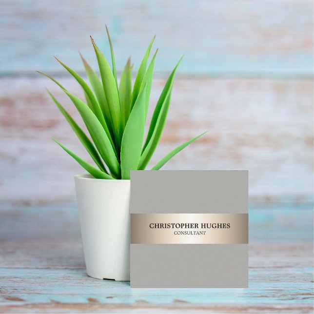 Tarjeta De Visita Cuadrada Elegante y simple consultor de banda de cobre gris (Subido por el creador)