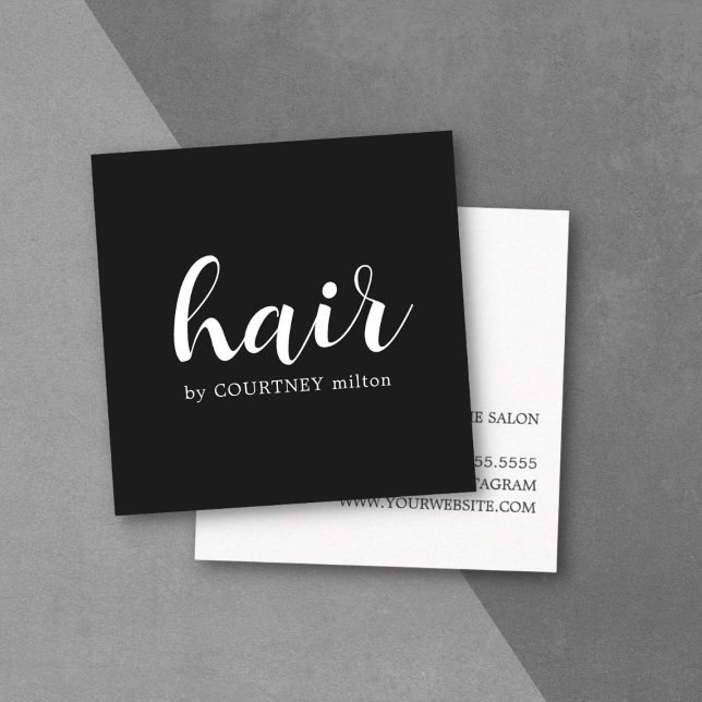 Tarjeta De Visita Cuadrada Elegante y simple estilo de cabello blanco negro (Subido por el creador)