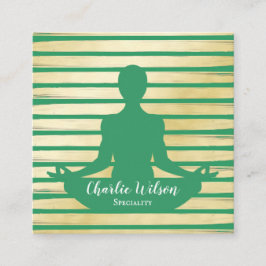 Tarjeta De Visita Cuadrada Elegante yoga verde turquesa pintura dorada rayada