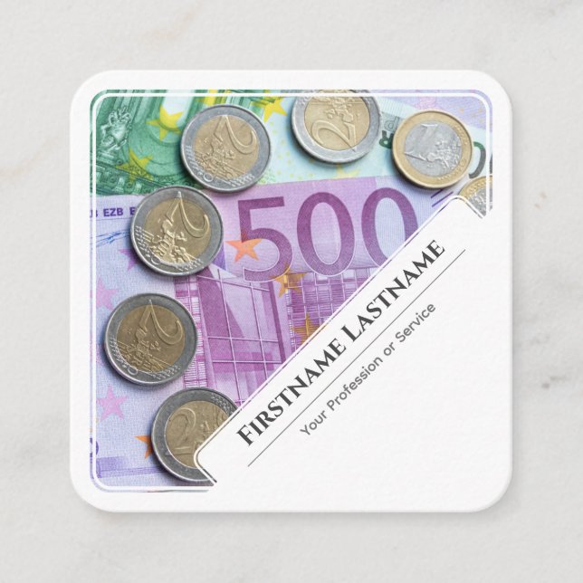 Tarjeta De Visita Cuadrada Elegantes expertos financieros en dinero en euros  (Anverso)