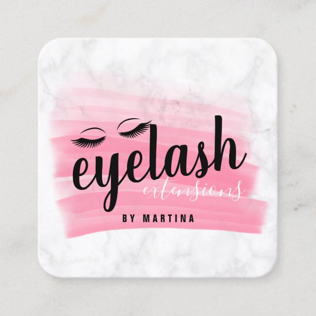 Tarjeta De Visita Cuadrada Elegantes extensiones de eyelash pincel de mármol (Anverso)