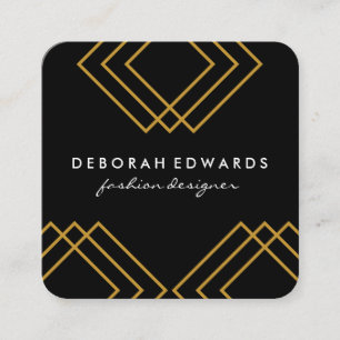 Tarjeta De Visita Cuadrada Elegantes líneas geométricas de oro simple negro