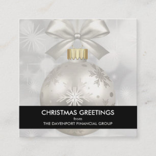 Tarjeta De Visita Cuadrada Elegantes Navidades plateados bailan sobre las luc