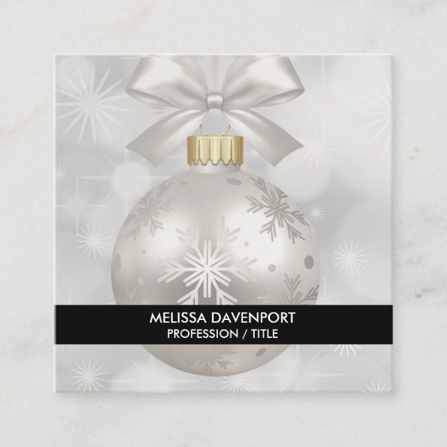 Tarjeta De Visita Cuadrada Elegantes Navidades plateados bailan sobre las luc (Anverso)