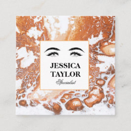 Tarjeta De Visita Cuadrada Elegantes pestañas azotan el mármol blanco de cora