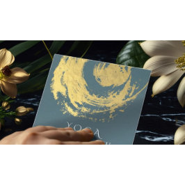 Tarjeta De Visita Cuadrada Elegantes pinceles de los símbolos YOGA Blue & Gol