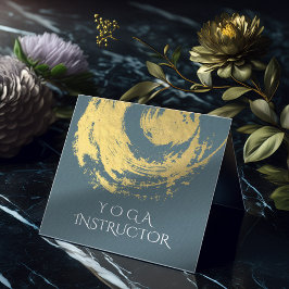 Tarjeta De Visita Cuadrada Elegantes pinceles de los símbolos YOGA Blue & Gol