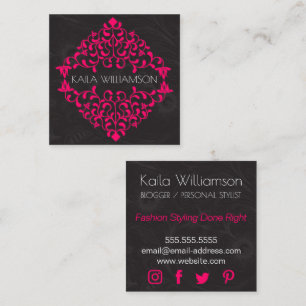 Tarjeta De Visita Cuadrada Elegantes Remolinos de Rosa Brillante Florecen