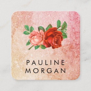 Tarjeta De Visita Cuadrada Elegantes Rosas Purpurina Glamour