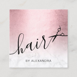 Tarjeta De Visita Cuadrada Elegantes tijeras de mármol rosa dorado estilistas