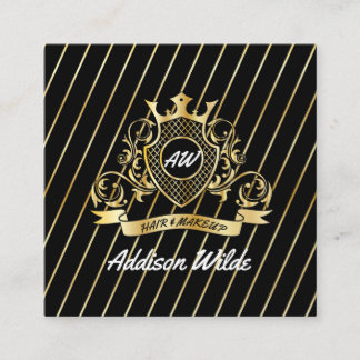 Tarjeta De Visita Cuadrada Elegenat Gold Monagram Diseño de Moda