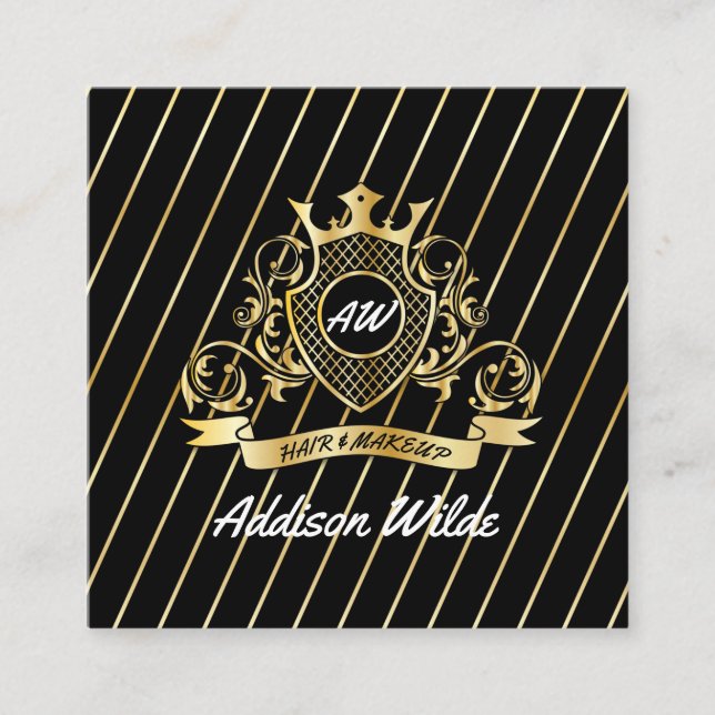 Tarjeta De Visita Cuadrada Elegenat Gold Monagram Diseño de Moda (Anverso)