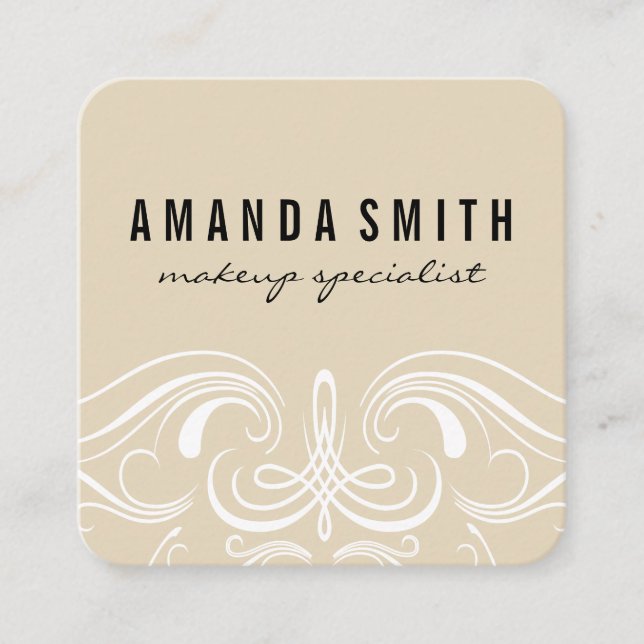 Tarjeta De Visita Cuadrada Elementos de moda beige (Anverso)