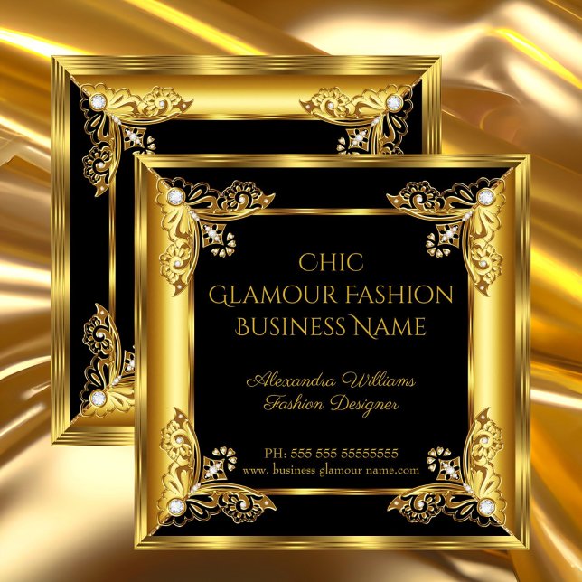 Tarjeta De Visita Cuadrada Elite Fashion Designer Black Gold Gems (Subido por el creador)