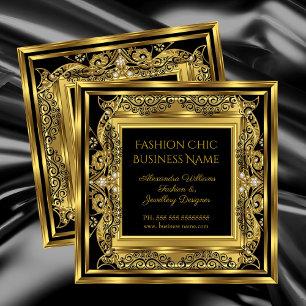 Tarjeta De Visita Cuadrada Elite Fashion Jewelry Designer Black Gold Jewels