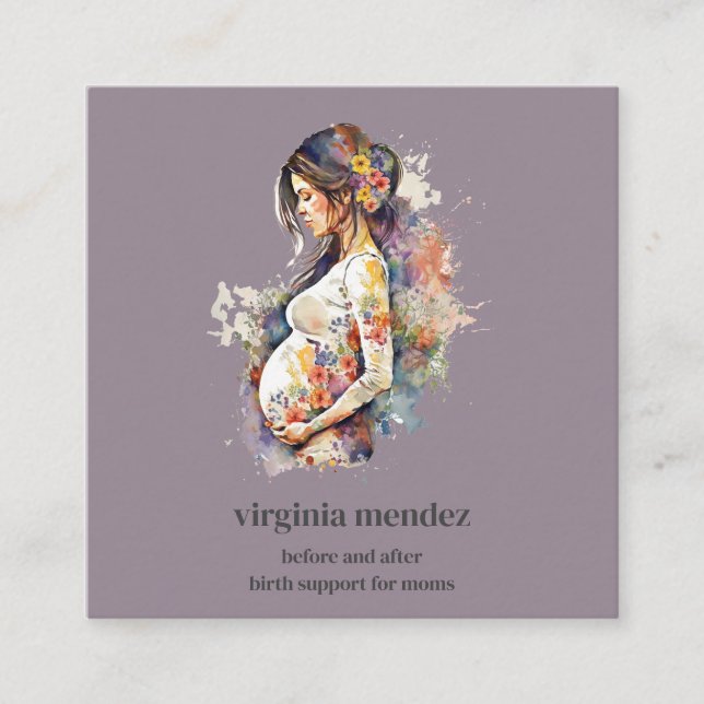 Tarjeta De Visita Cuadrada Embarazo con lactancia en la madre Bloom Doula (Anverso)