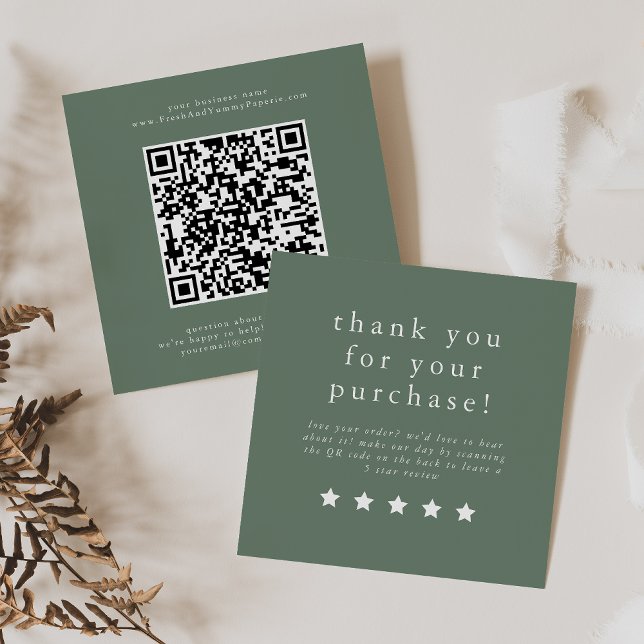 Tarjeta De Visita Cuadrada EMELIA Rustic Sage Green Simple Deja Una Reseña (EMELIA Rustic Sage Green Simple Leave A Review Square Business Card)