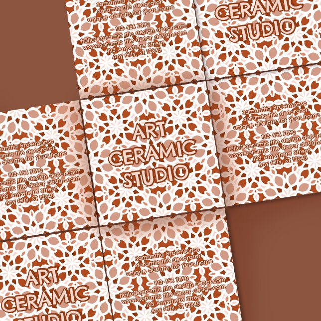 Tarjeta De Visita Cuadrada Emjefe del patrón sin foco de Terracotta Beige (Terracotta Beige Seamless Pattern Emboss Square Business Card)