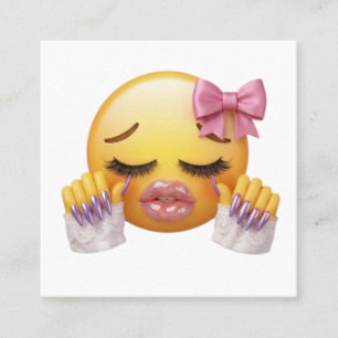 Tarjeta De Visita Cuadrada Emoji de llanto descarado con lazo rosa y uñas