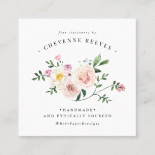 Tarjeta De Visita Cuadrada En Flor   Logotipo Floral Vintage Blush
