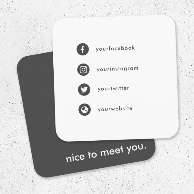 Tarjeta De Visita Cuadrada Encantado de conocerte con iconos de medios social (Subido por el creador)