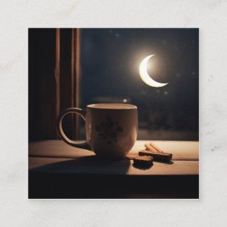 Tarjeta De Visita Cuadrada Encontrar tranquilidad en invierno con café y luna