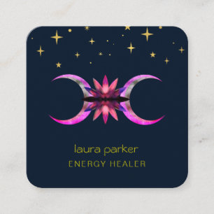 Tarjeta De Visita Cuadrada Energía de curación mística de luna de flor de Lot