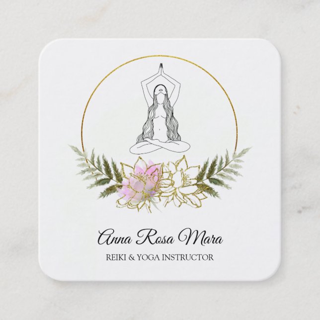 Tarjeta De Visita Cuadrada *~* Energía de la mujer del yoga AP32 rosa dorado (Anverso)