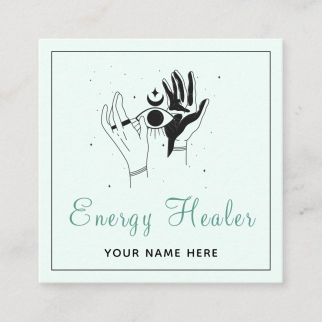 Tarjeta De Visita Cuadrada Energía Saludable Manos Místicas Tercer Ojo Cósmic (Anverso)