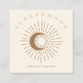 Tarjeta De Visita Cuadrada Energía Solar Espiritual Luna Sol Sanación Marfil